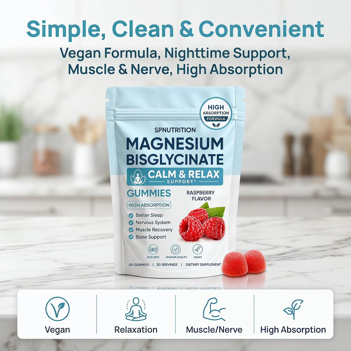 Magnesium Glycinate Gummies, 60-Count Pouch