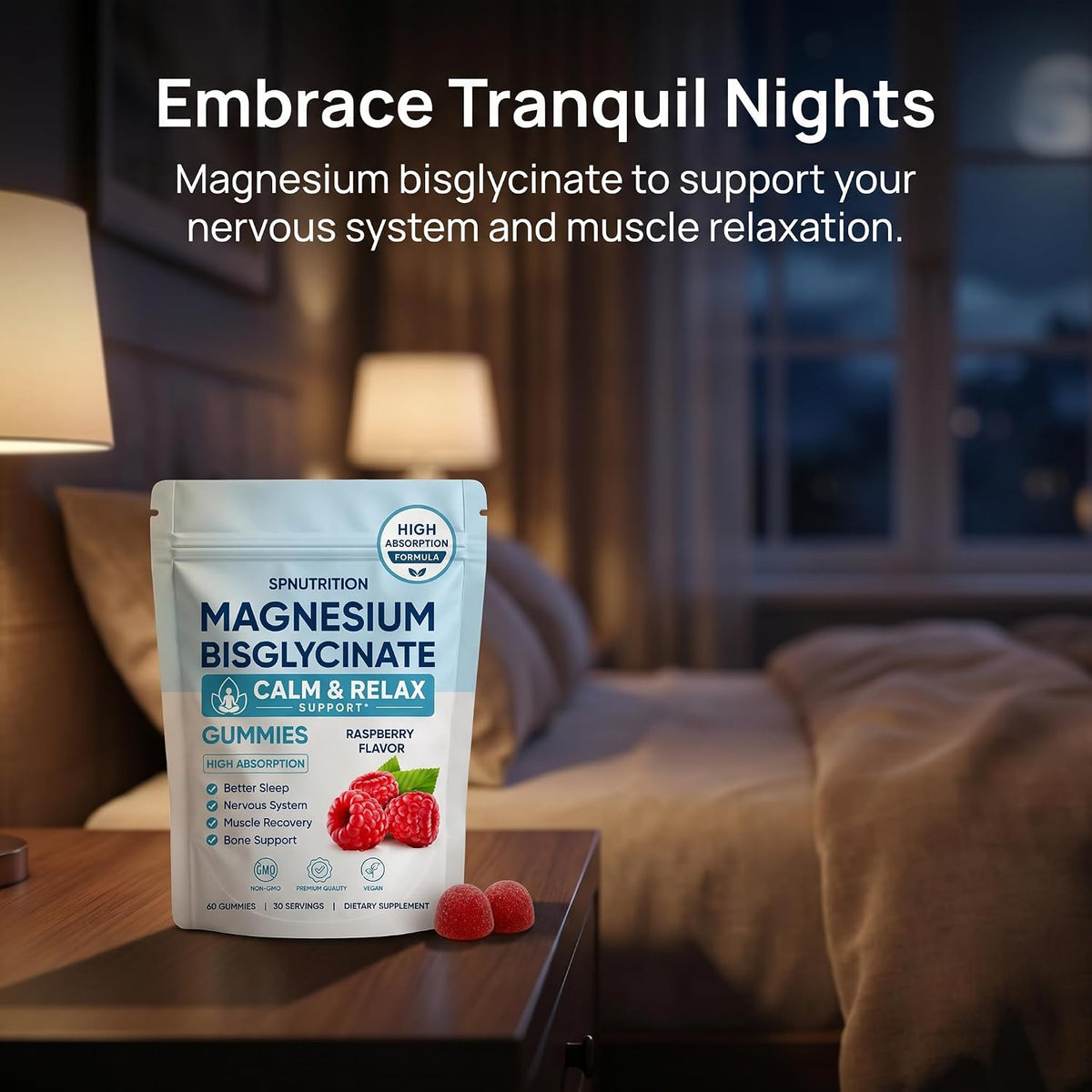 Magnesium Glycinate Gummies, 60-Count Pouch