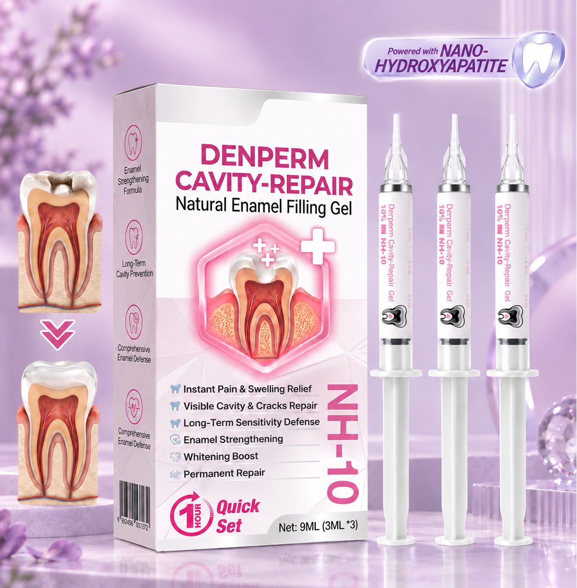 Three-Syringe Temporary Dental Filling Gel Kit