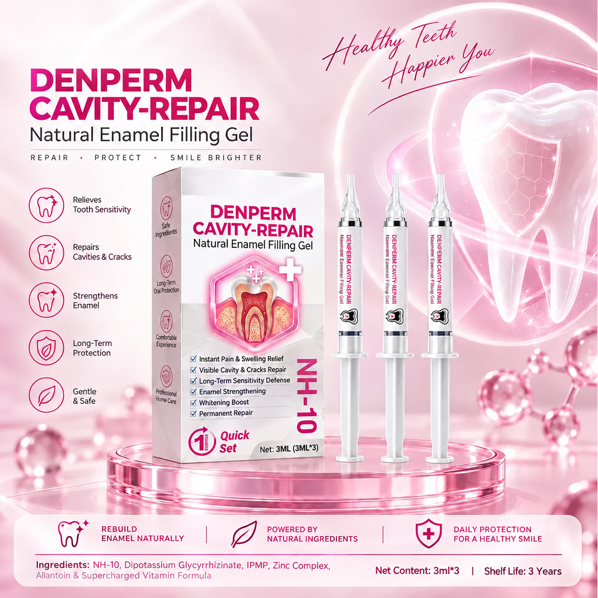 Three-Syringe Temporary Dental Filling Gel Kit