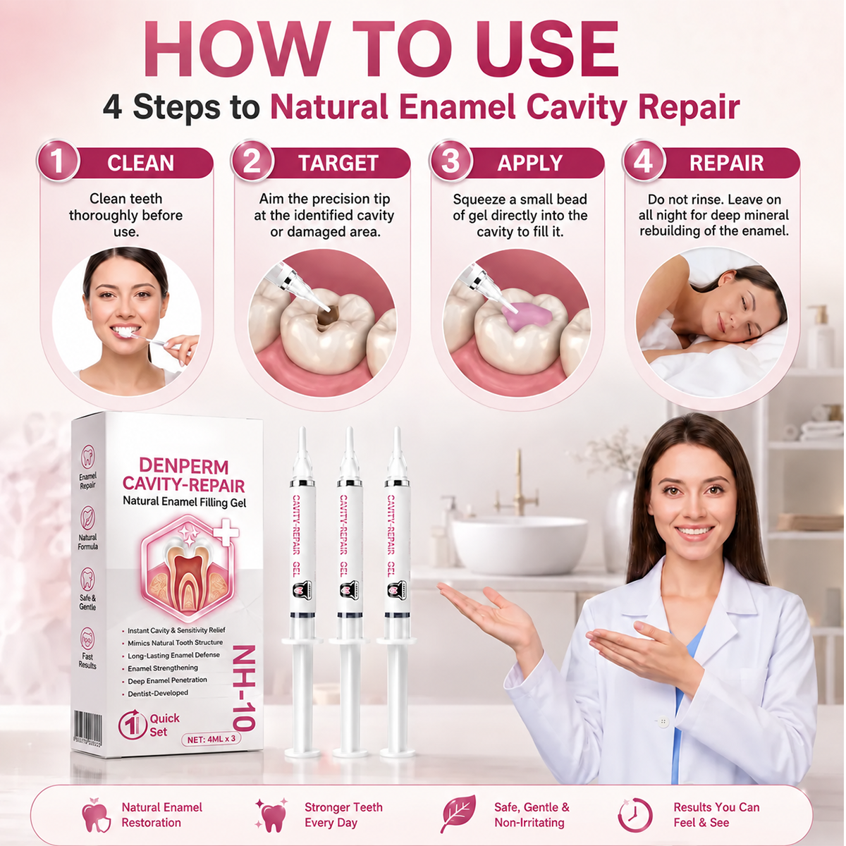 Three-Syringe Temporary Dental Filling Gel Kit