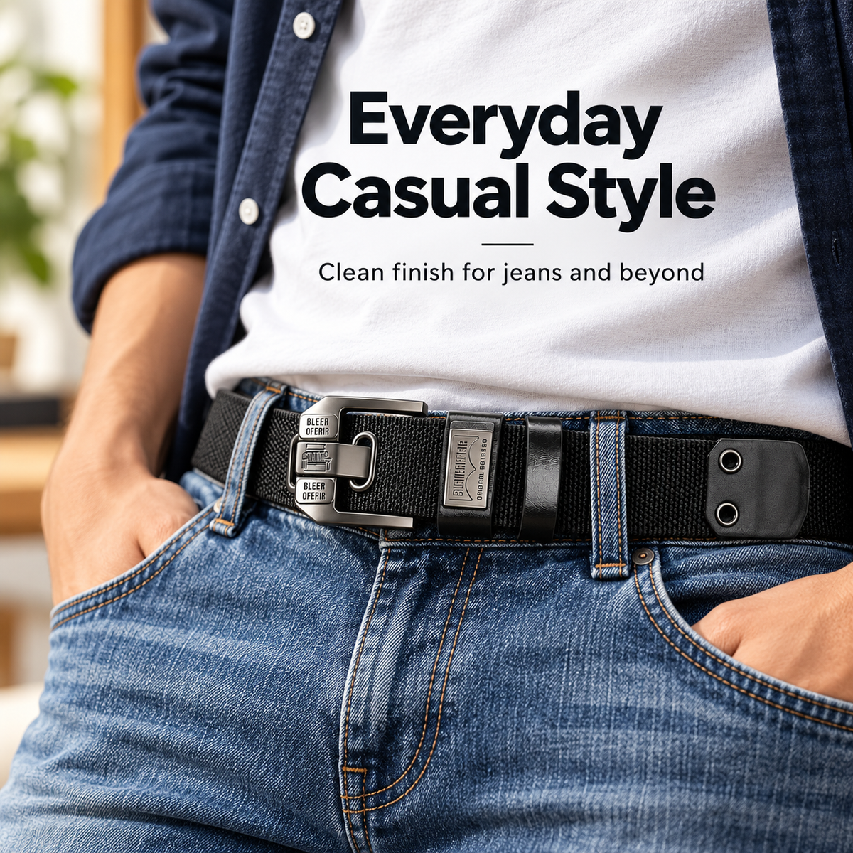 Holeless Canvas Belt with Metal Buckle for Everyday Wear