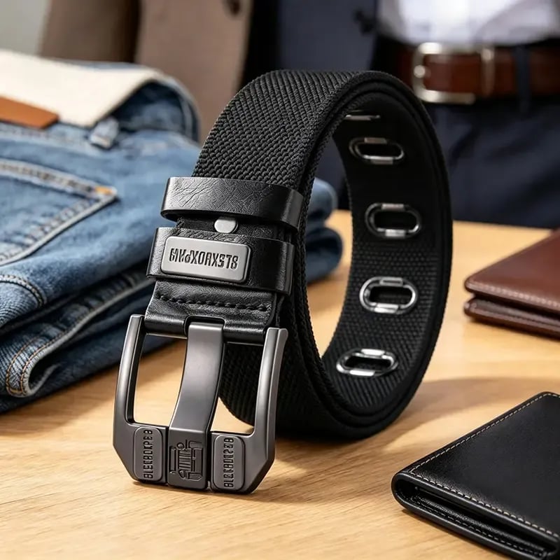 Holeless Canvas Belt with Metal Buckle for Everyday Wear