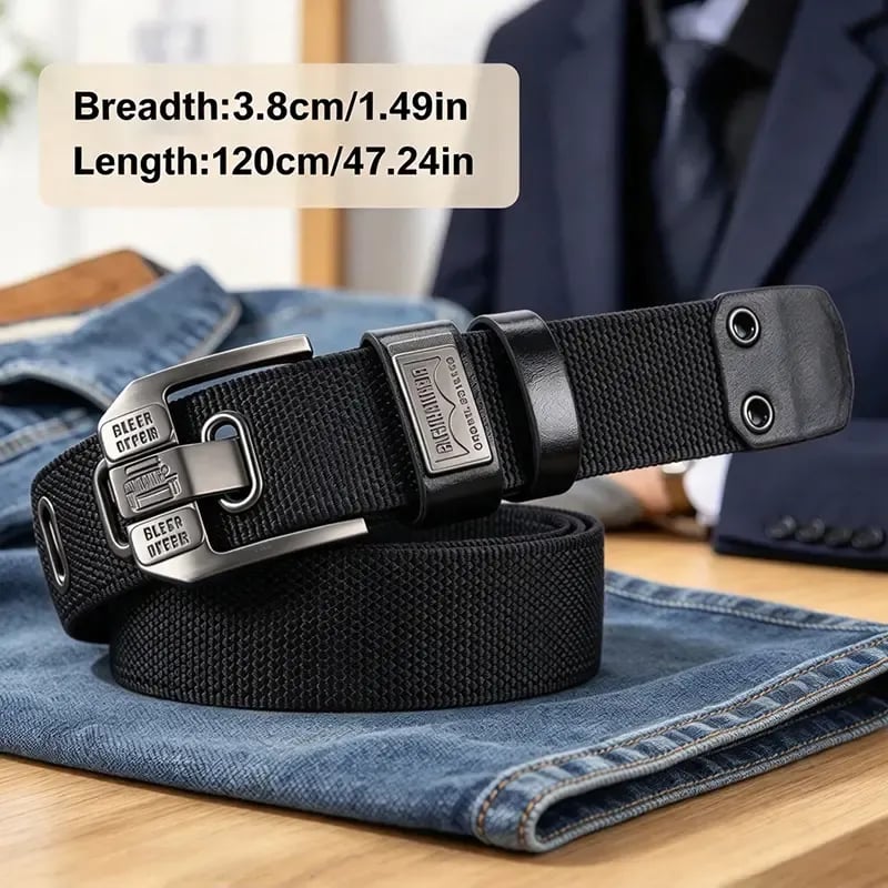 Holeless Canvas Belt with Metal Buckle for Everyday Wear