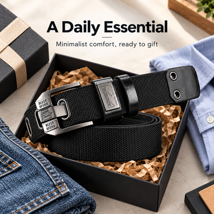 Holeless Canvas Belt with Metal Buckle for Everyday Wear
