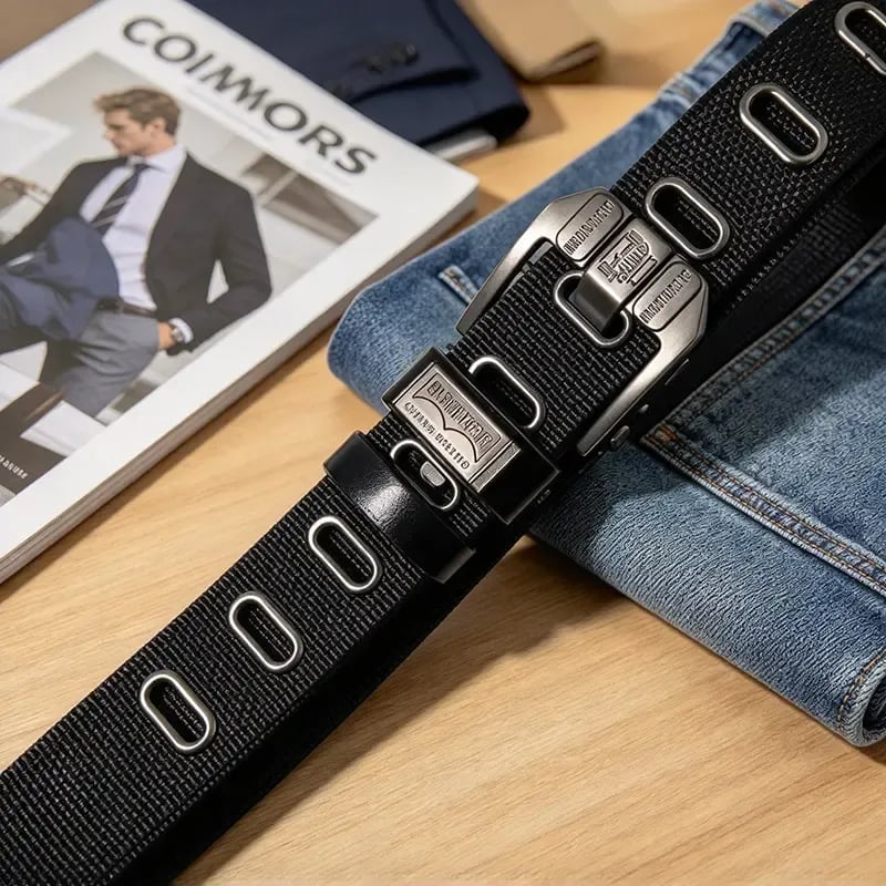 Holeless Canvas Belt with Metal Buckle for Everyday Wear
