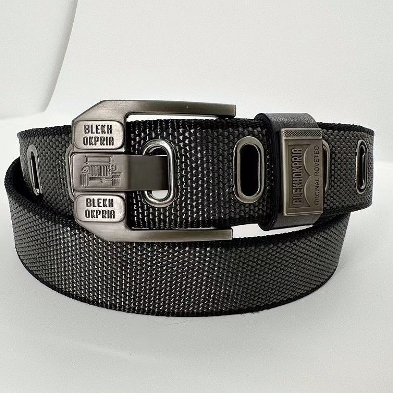 Holeless Canvas Belt with Metal Buckle for Everyday Wear