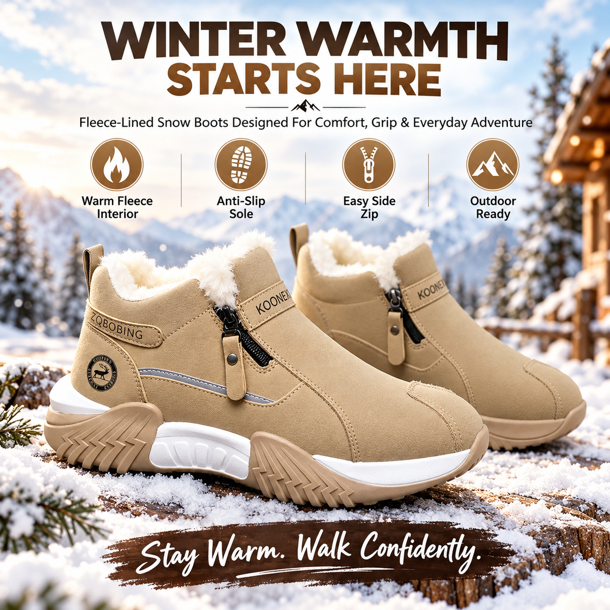 Fleece-Lined Side-Zip Winter Ankle Boots