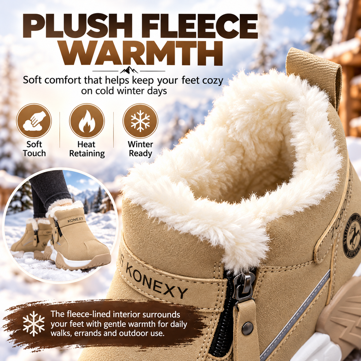 Fleece-Lined Side-Zip Winter Ankle Boots