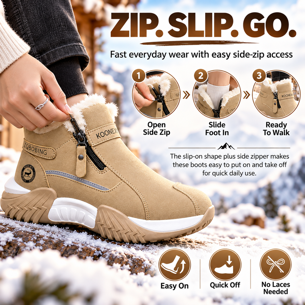 Fleece-Lined Side-Zip Winter Ankle Boots