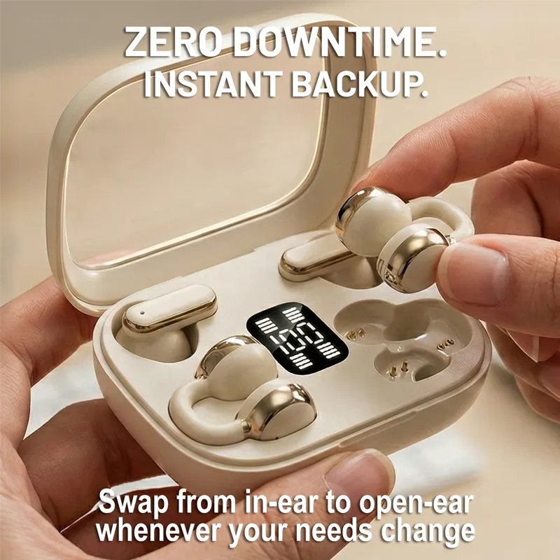 Q10 Dual-Style Bluetooth Earbuds with In-Ear and Clip-On Pairs