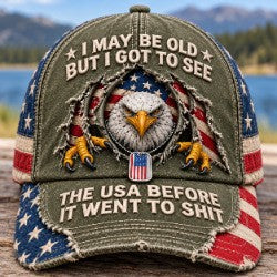 Vintage-Look Eagle and Flag Graphic Baseball Cap