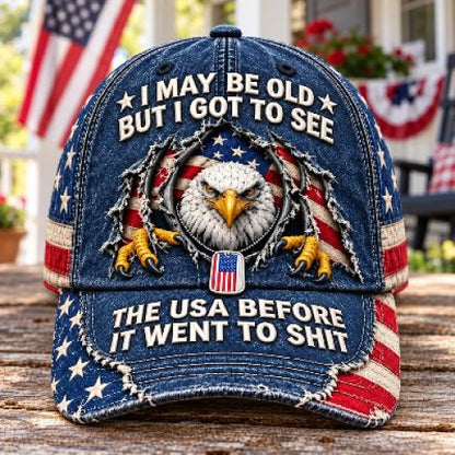 Vintage-Look Eagle and Flag Graphic Baseball Cap