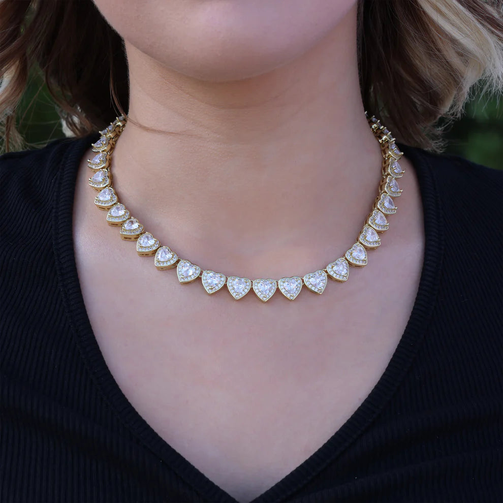 Rhinestone Hearts Necklace & Bracelet Set