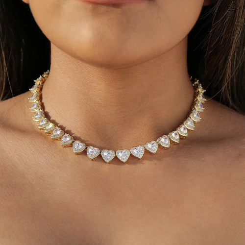 Rhinestone Hearts Necklace & Bracelet Set