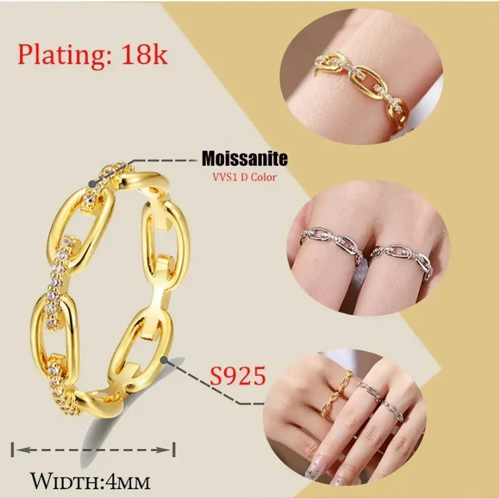 Moissanite Band Chain Link Wedding Ring