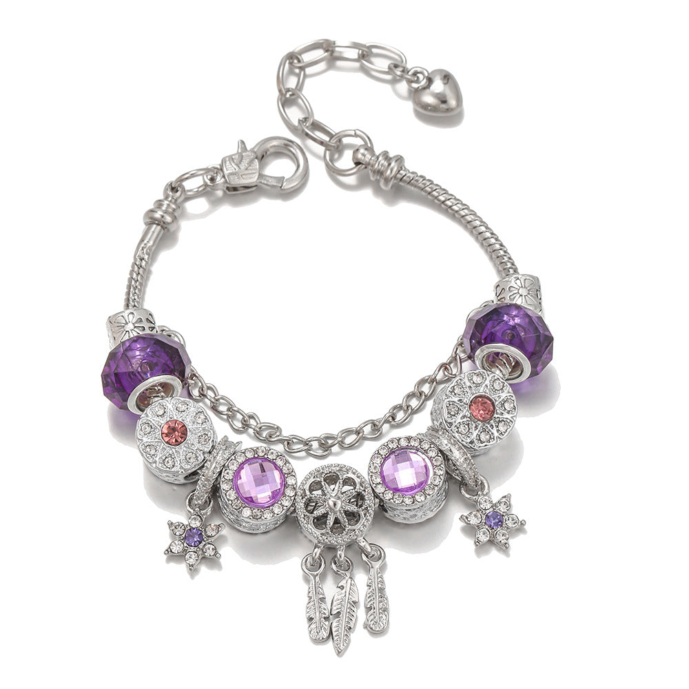 Purple Heart and Feather Charm Bracelet