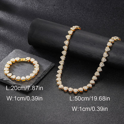 Rhinestone Hearts Necklace & Bracelet Set
