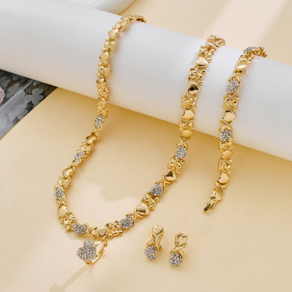 Heart Gold-Plated Jewelry 4-Piece Set, Includes Necklace, Earrings, Bracelet & Ring