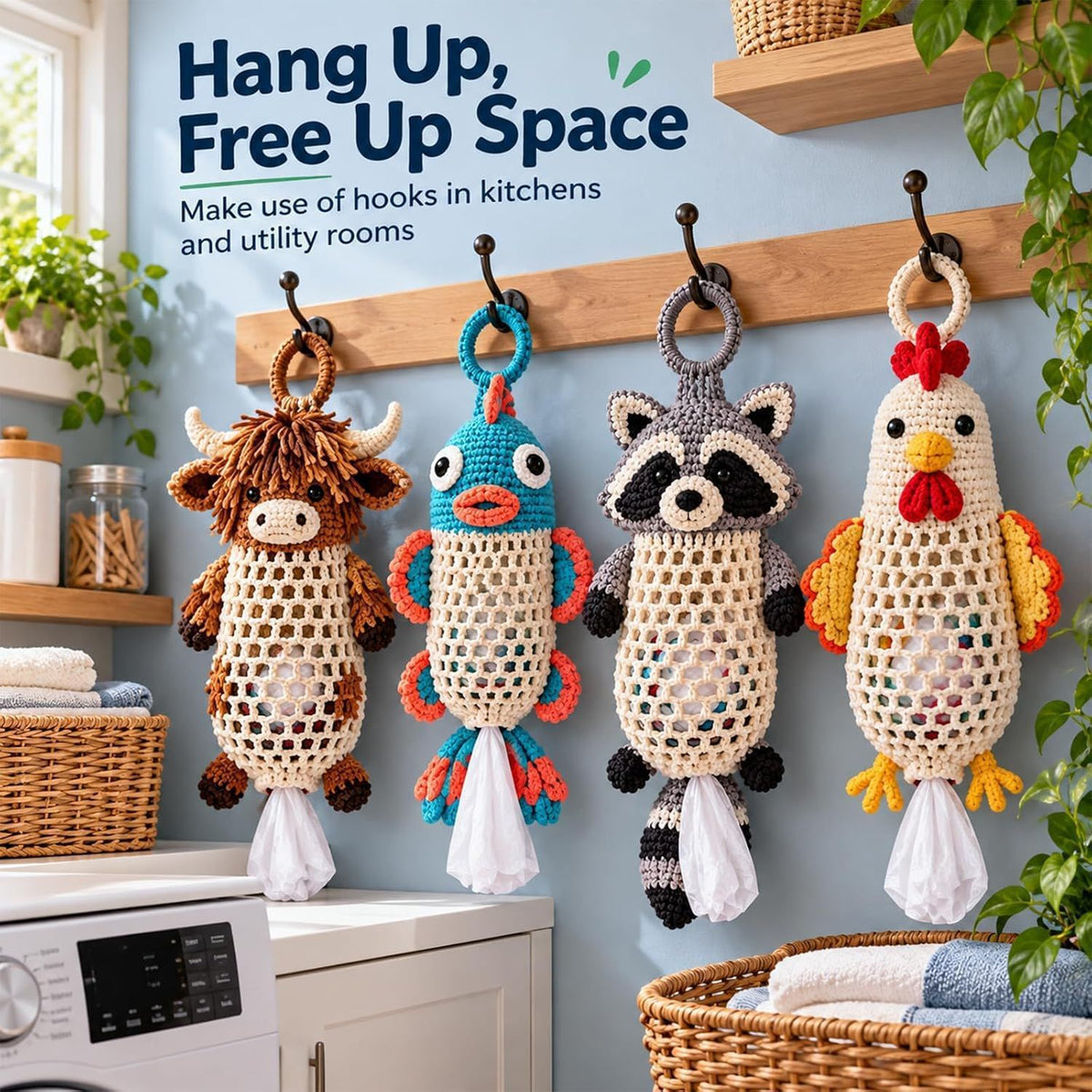 DIY Crochet Animal Bag Holder Kit for Hanging Storage