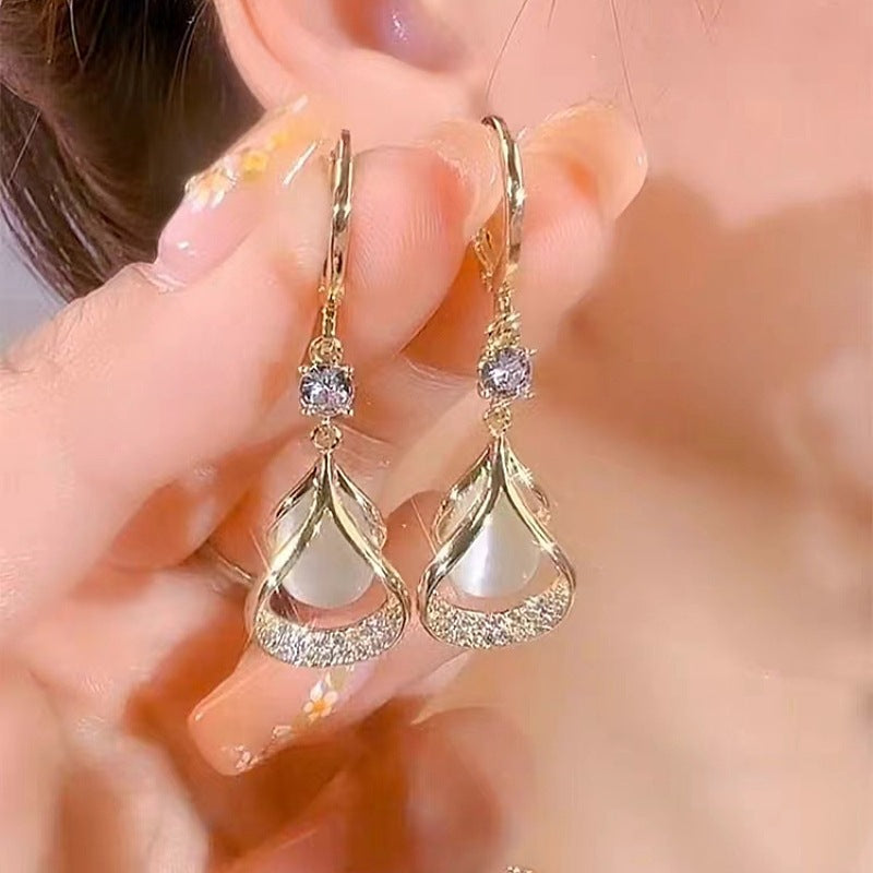 Geometric Teardrop Cat s Eye Earrings
