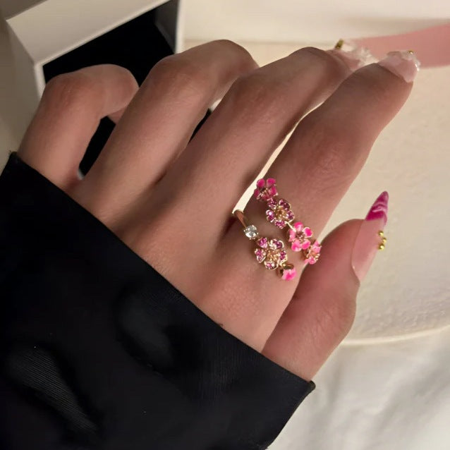 Pink Peach Blossom Branch Open Ring