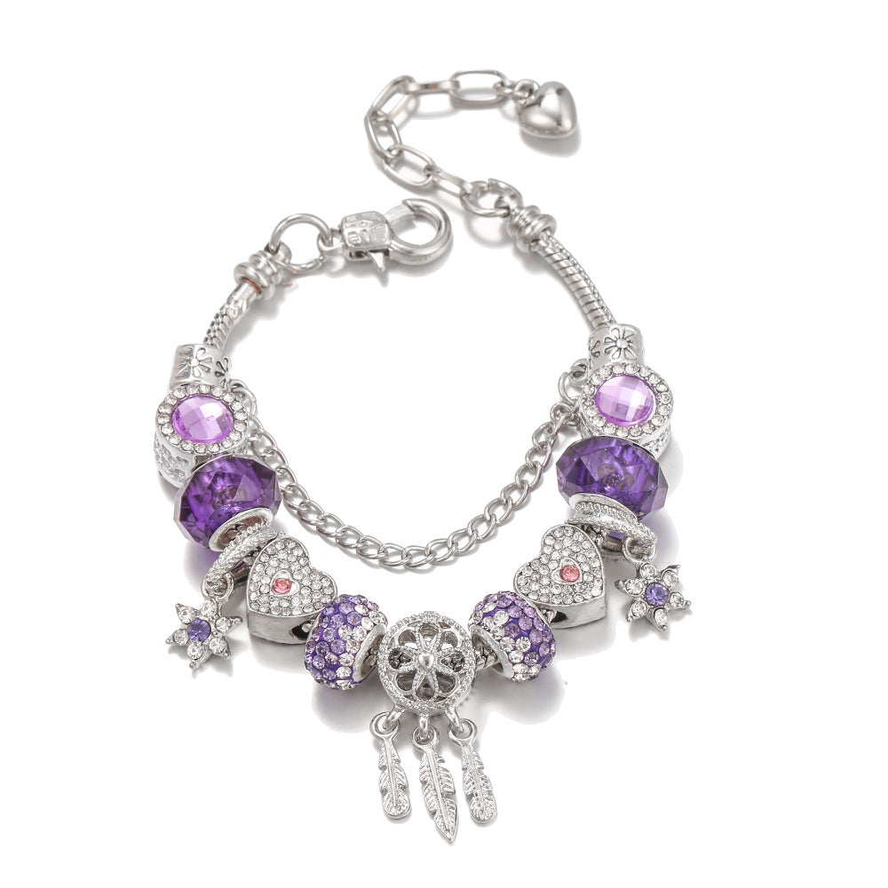 Purple Heart and Feather Charm Bracelet