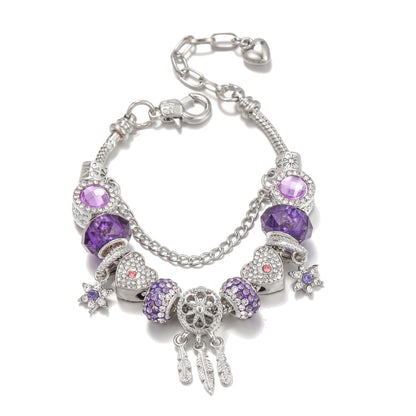 Purple Heart and Feather Charm Bracelet