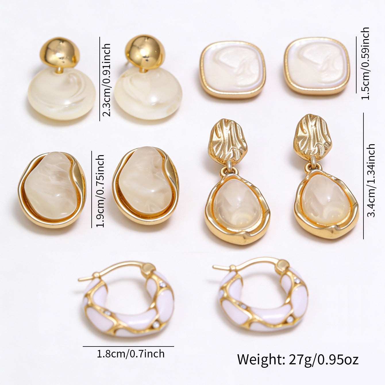 5 Pairs Amber Square Teardrop Earrings