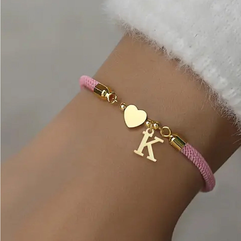 2Pcs Bracelets Set, Adjustable Gold Heart Pendant Chain