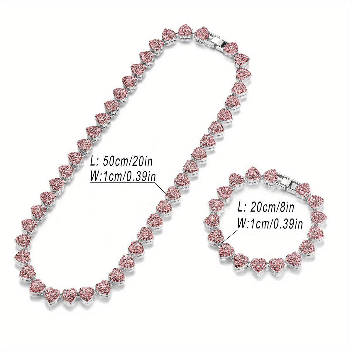 Rhinestone Hearts Necklace & Bracelet Set