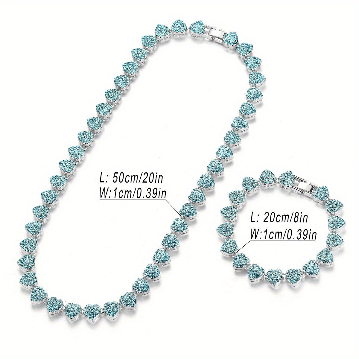 Rhinestone Hearts Necklace & Bracelet Set