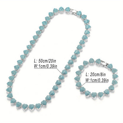 Rhinestone Hearts Necklace & Bracelet Set