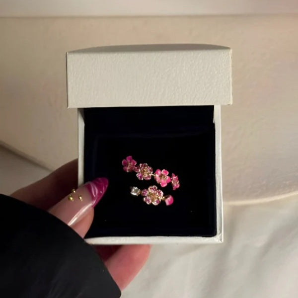 Pink Peach Blossom Branch Open Ring