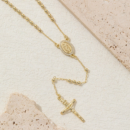 Miraculous Medal Necklace, Catholic Rosary Style Religious Rose Necklace