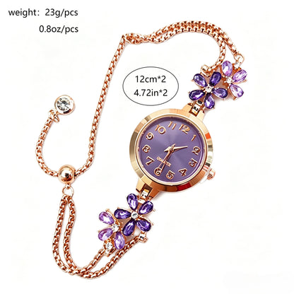 Fashion Heart Floral Diamond Inlaid Bracelet Watch