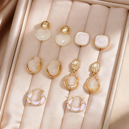 5 Pairs Amber Square Teardrop Earrings
