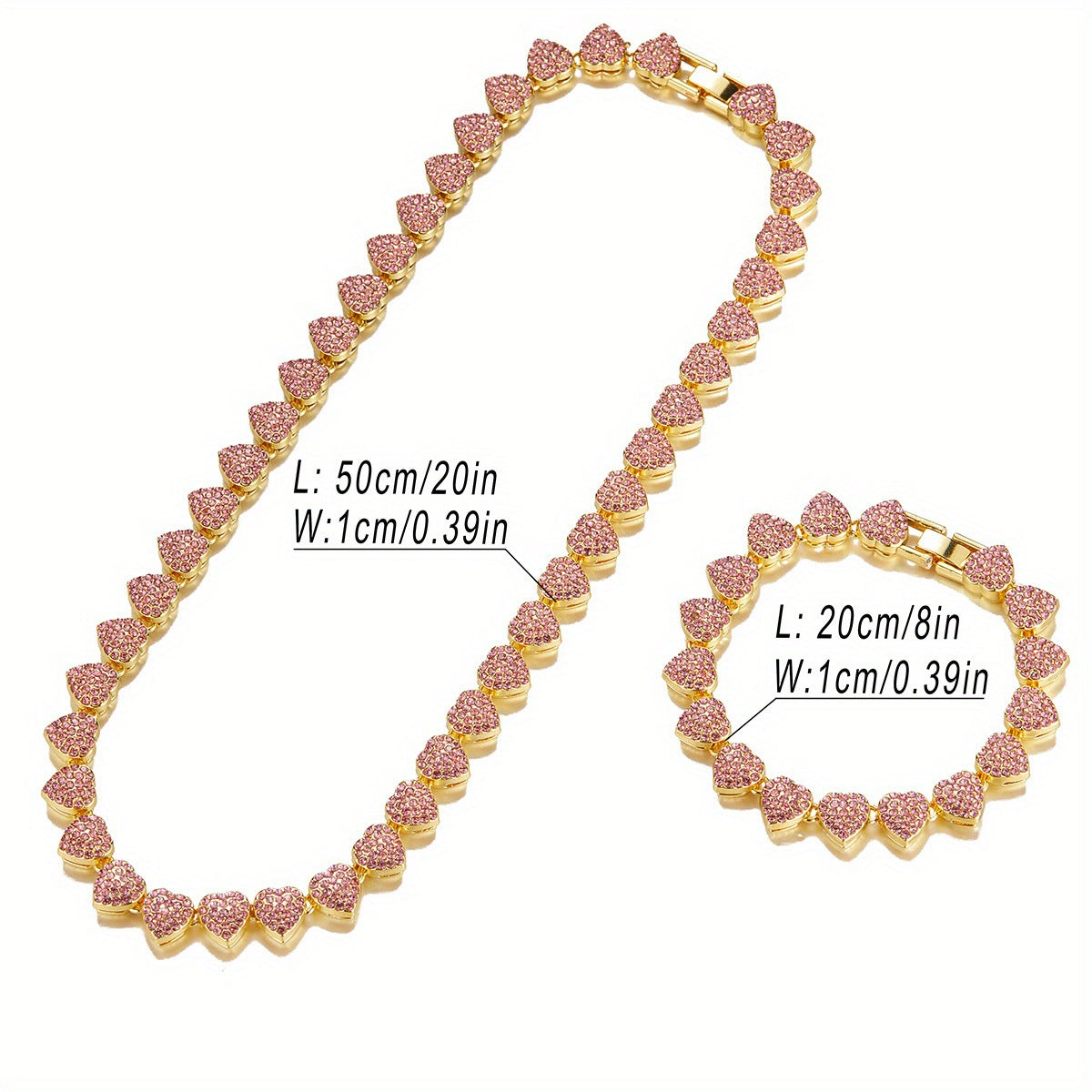 Rhinestone Hearts Necklace & Bracelet Set