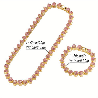 Rhinestone Hearts Necklace & Bracelet Set