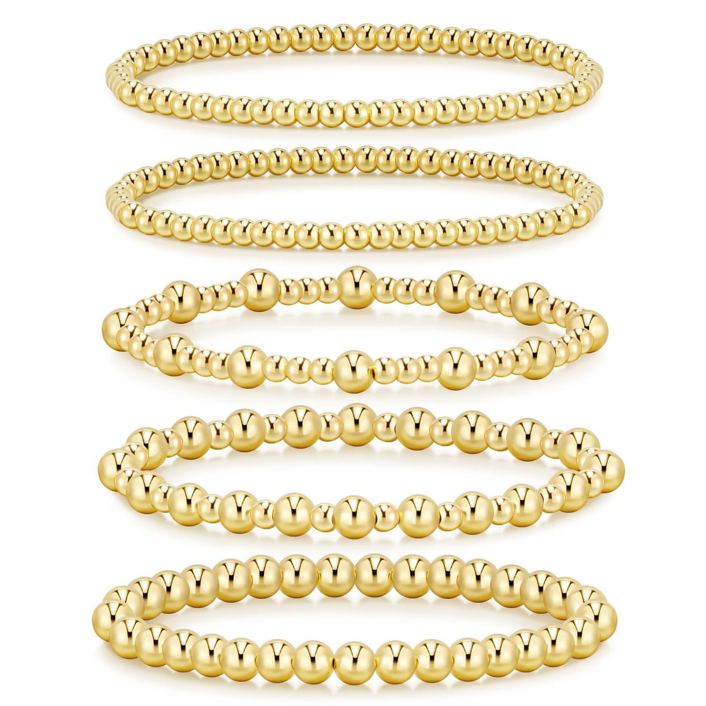 5Pcs Adjustable 14k Gold Plated Bead Bracelet Stack Gift Set