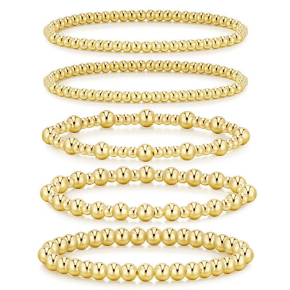5Pcs Adjustable 14k Gold Plated Bead Bracelet Stack Gift Set