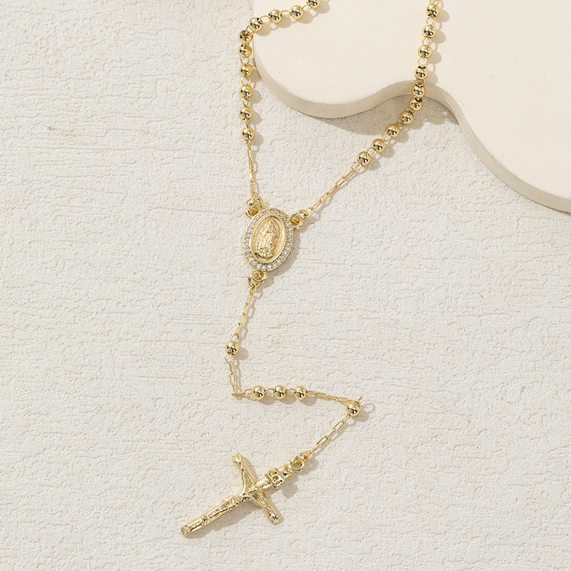 Miraculous Medal Necklace, Catholic Rosary Style Religious Rose Necklace