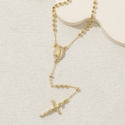 Miraculous Medal Necklace, Catholic Rosary Style Religious Rose Necklace