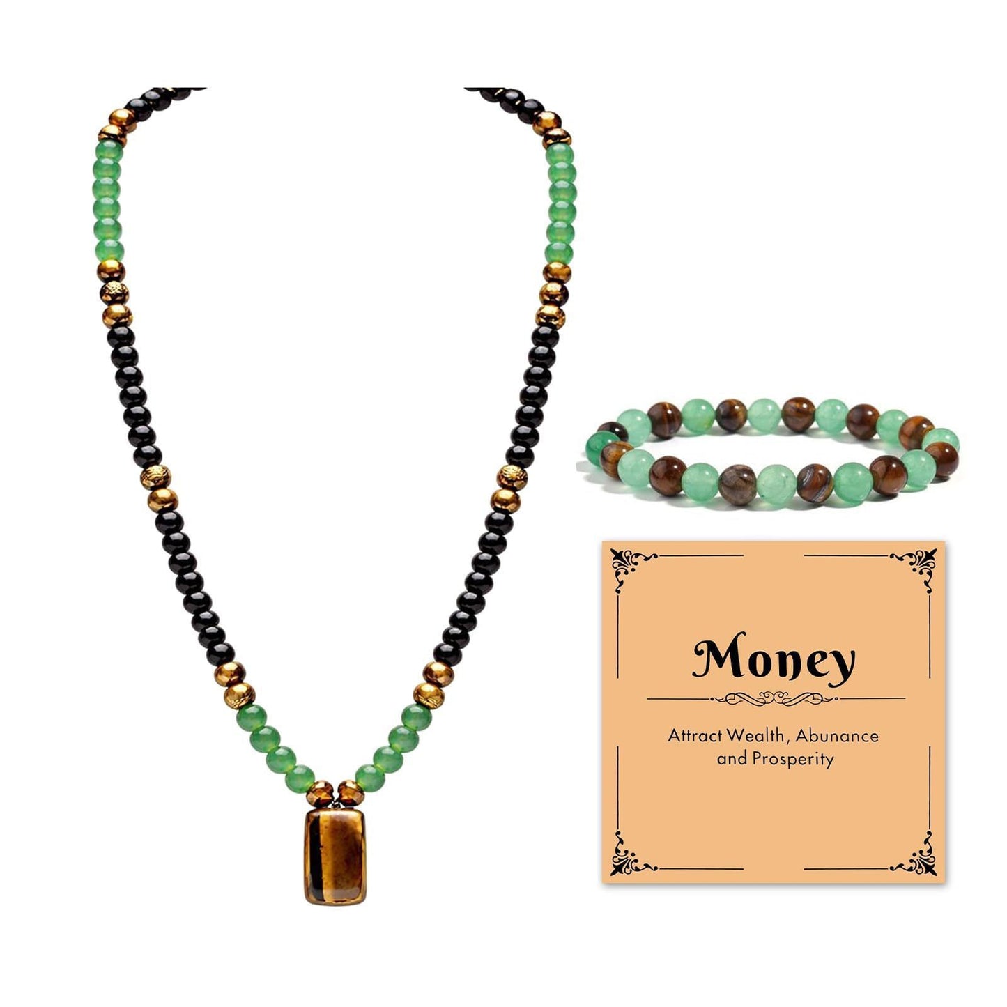 Lucky Tiger Eye & Obsidian Necklace & Bracelet Set