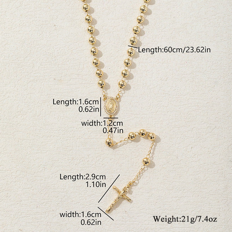 Miraculous Medal Necklace, Catholic Rosary Style Religious Rose Necklace