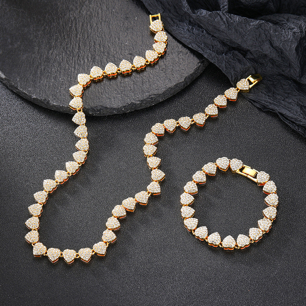 Rhinestone Hearts Necklace & Bracelet Set
