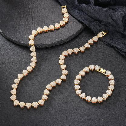 Rhinestone Hearts Necklace & Bracelet Set