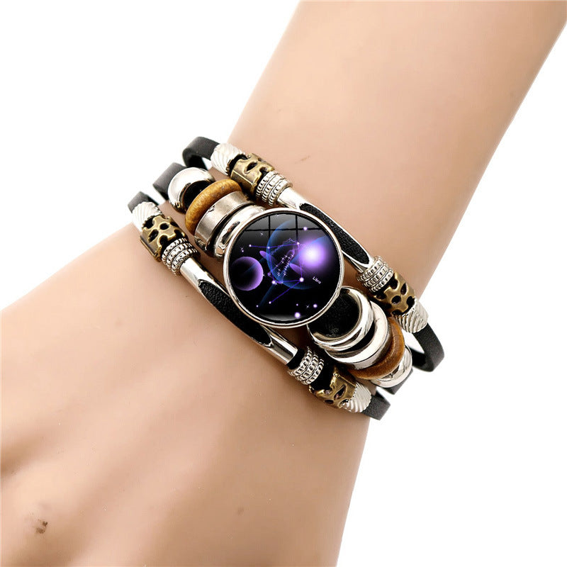 Luminous Twelve Constellations Leather Couple Bracelets 2 Pack