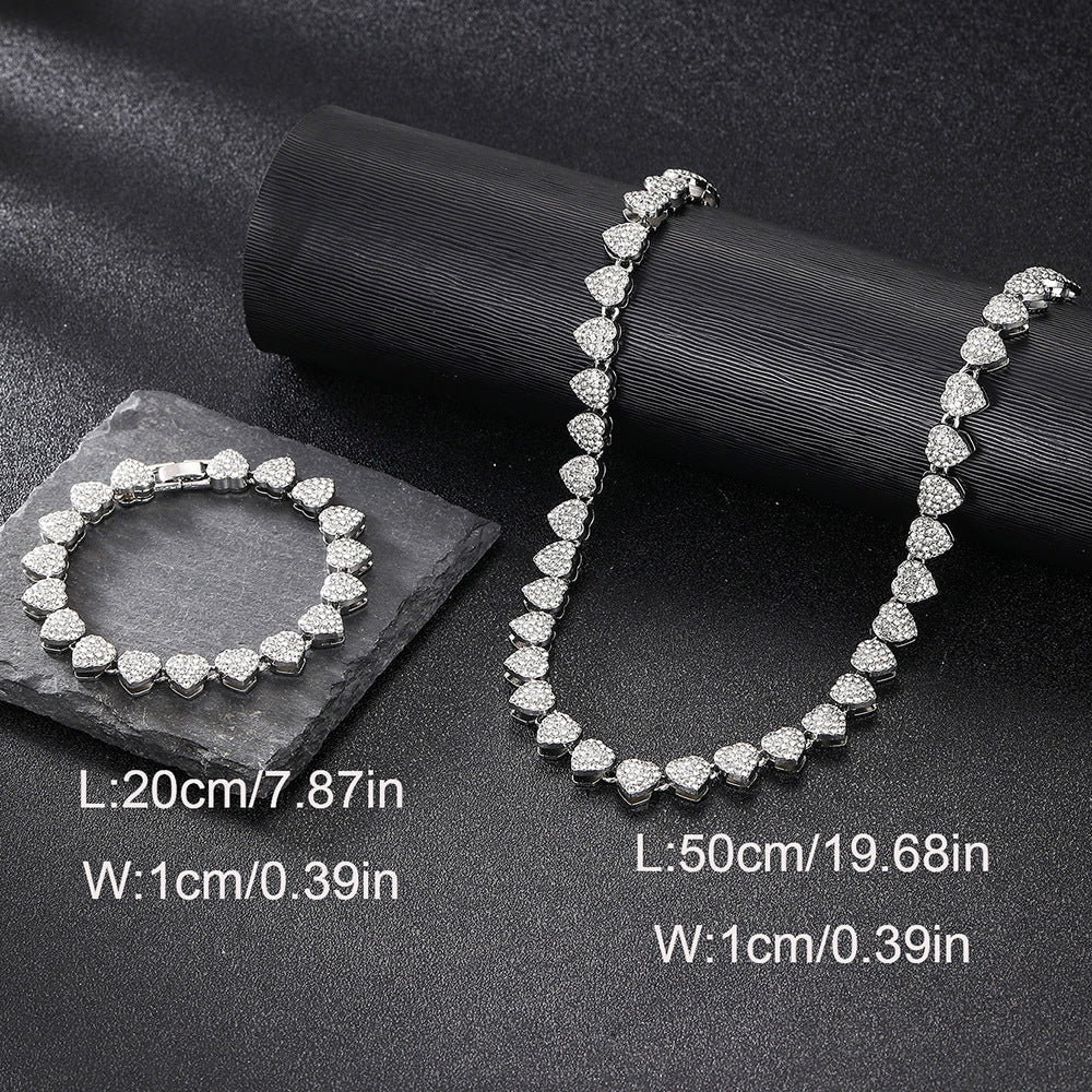 Rhinestone Hearts Necklace & Bracelet Set