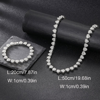 Rhinestone Hearts Necklace & Bracelet Set